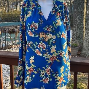Rose & Olive Blue Floral V-Neck Blouse